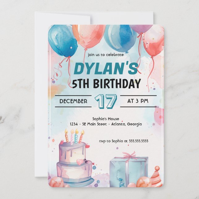 Convite Digital de Aniversário Clássico Feliz (Frente)