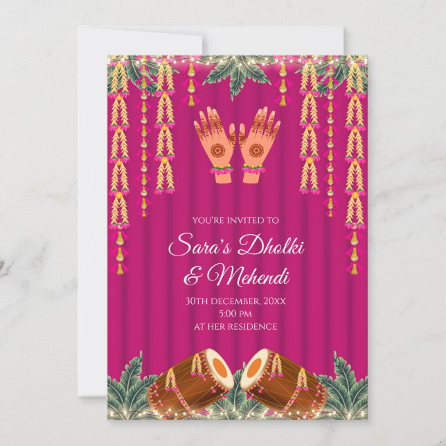 Convite Digital Dholki invitations Mehndi invite, Digital  (Frente)