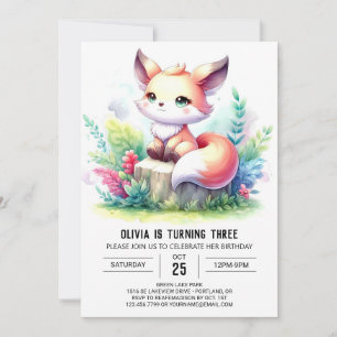 Convite Digital Elegante Wild Fox Birthday