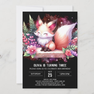 Convite Digital Elegante Woodland Fox Birthday