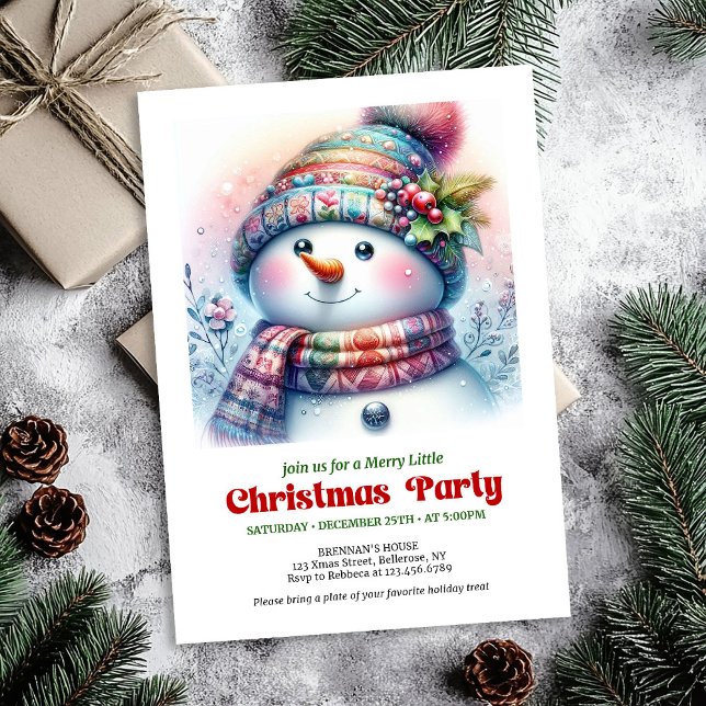 Convite digital encantador de desenho animado de b (Charming cartoon snowman holiday invite joyful digital)
