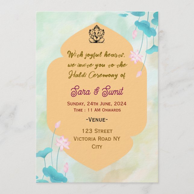 Convite Digital Haldi Ceremony Invitations  (Frente)