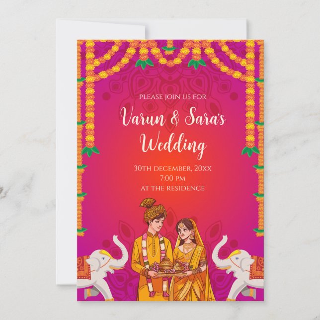 Convite digital indiano cartão de casamento hindu (Frente)