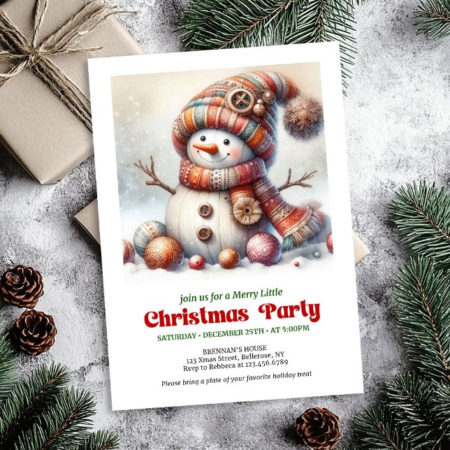 Convite digital infantil atemporal de boneco de ne (Timeless cartoon snowman invitation digital festive decor

)