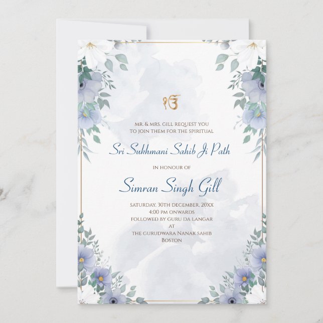 Convite Digital invitation for Sri Sukhmani Sahib path (Frente)
