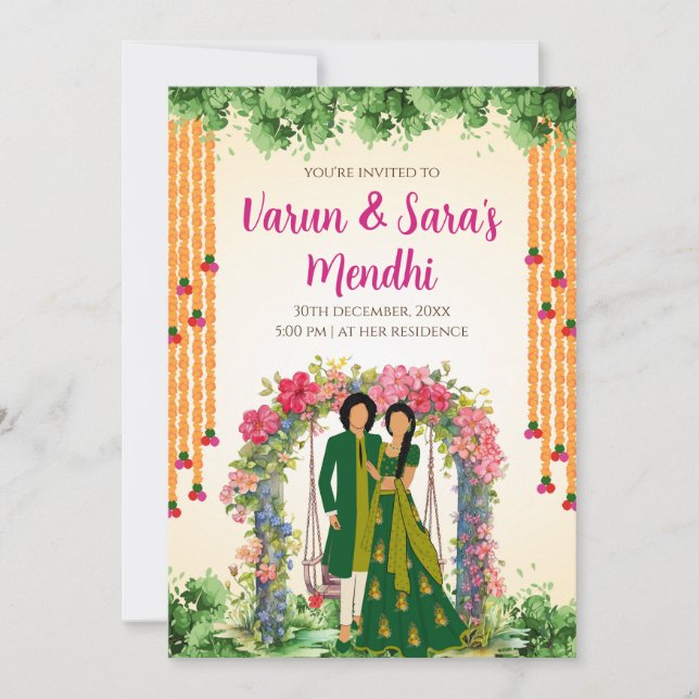 Convite digital Mehendi e convite para casamento M (Frente)