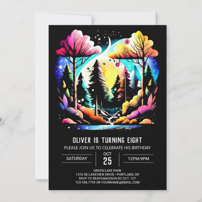Convite Digital no Aniversário de criança de floresta (Frente)