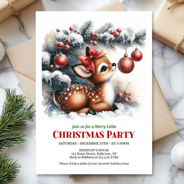 Convite digital para crianças Natal cervo bebê bri (Bright baby fawn Christmas kids invite digital download card)