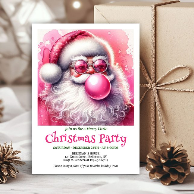 Convite Digital Pink Santa Bubble Gum Funny Christmas  (Digital Pink Santa Bubble Gum Funny Christmas Invite

)
