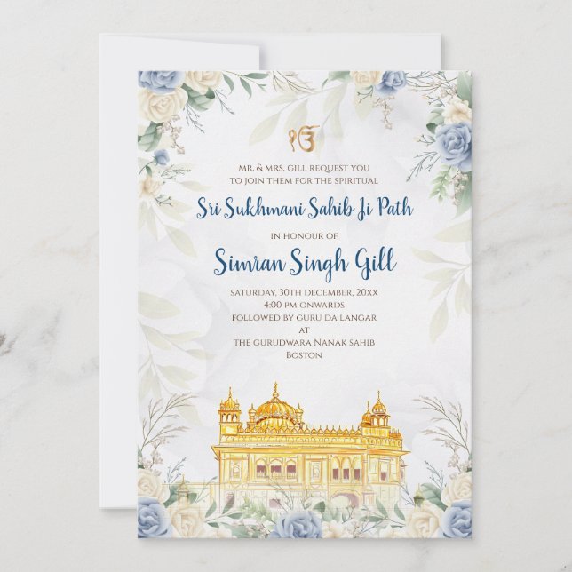 Convite Digital Sri Sukhmani Sahib path invitation (Frente)