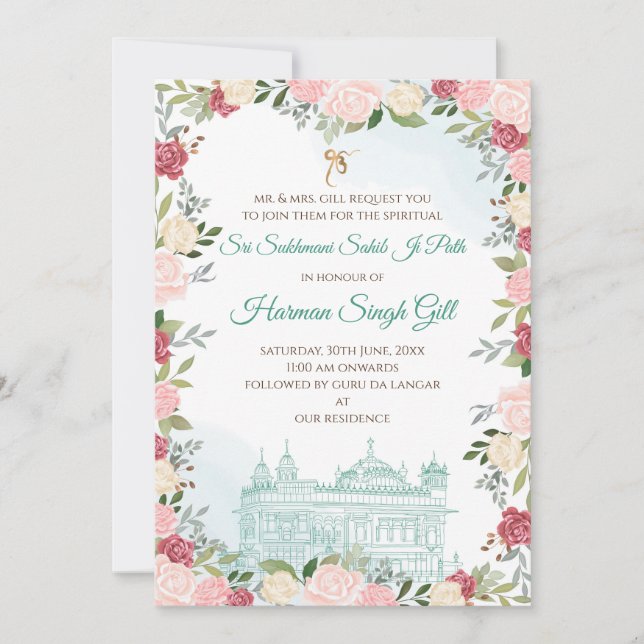 Convite Digital Sukhmani sahib ji path invitation download (Frente)