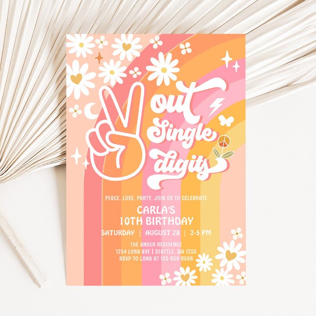 Convite Dígitos de Solteiro do Peace Out 10th Groovy Birth (Criador carregado)