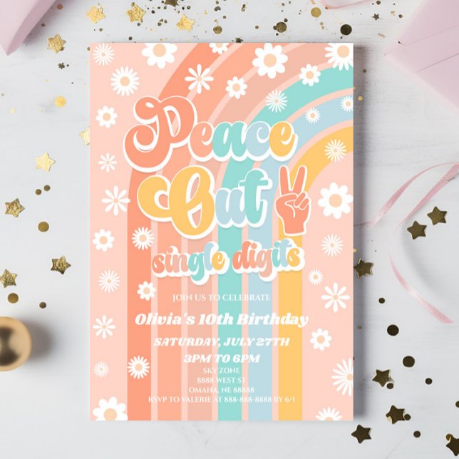 Convite Dígitos do Solteiro Peace Out Daisy 10th Festa de  (Criador carregado)