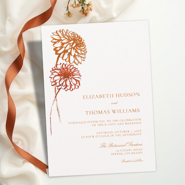 Convite Díhias de Outono Cobre Queimado Esboço Casamento M (fall wedding invitation floral sketch burnt copper terracotta brown aesthetic template card modern)