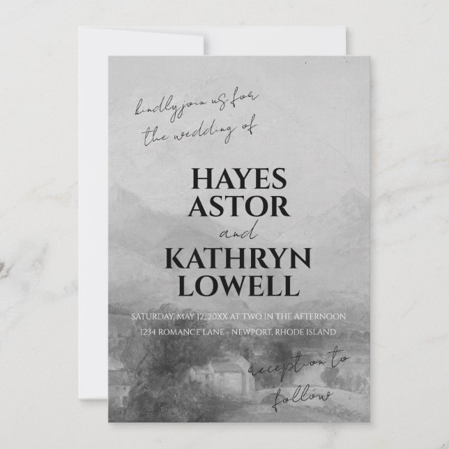 Convite Dinheiro antigo Elegante Romântico Negro e Branco (Frente)