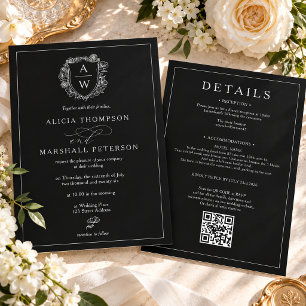 Convite Dinheiro Antigo Floral Crest Qr Casamento Tudo em
