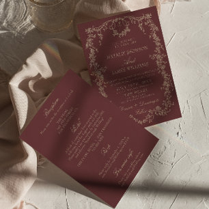 Convite Dinheiro Antigo Floral Salto Burgundy Tudo em Um C