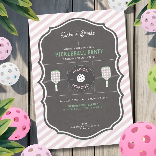 Convite Dinks and Drinks Pink Pickleball Party Birthday  (Pink Pickleball Birthday Invitation for pickleball lovers)