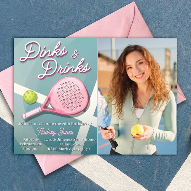 Convite Dinks e Drinks - Aniversário de Pickleball com Fot (Criador carregado)