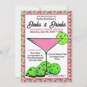 Convite Dinks e Drinks de Pickleball Favo de Mel Rosa