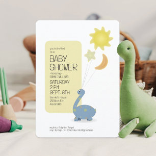 Convite Dino Azul com Chá de fraldas de Balões Mylar