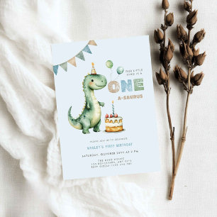Convite Dino Azul É Um Aniversário de Um Dinossauro