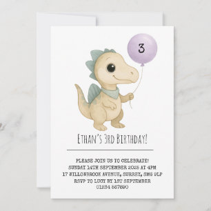 Convite Dino Bege com Espinhos Azuis e Aniversário de Balã