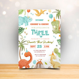 Convite Dino Birthday Bash Convocação para Meninos
