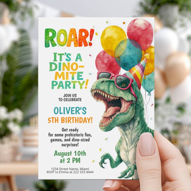 Convite Dino Birthday Party with Balloons (Criador carregado)