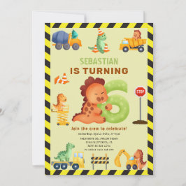 Convite Dino Crew 6 Birthday Construction Dinossaur