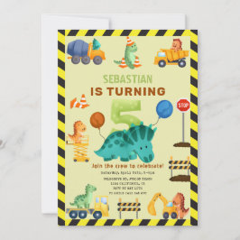 Convite Dino Crew Construction 5 Birthday Dinossaur