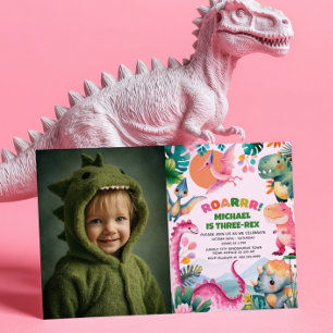 Convite Dino Dinosaur Dig Fossil Kids aniversário de 3 ano