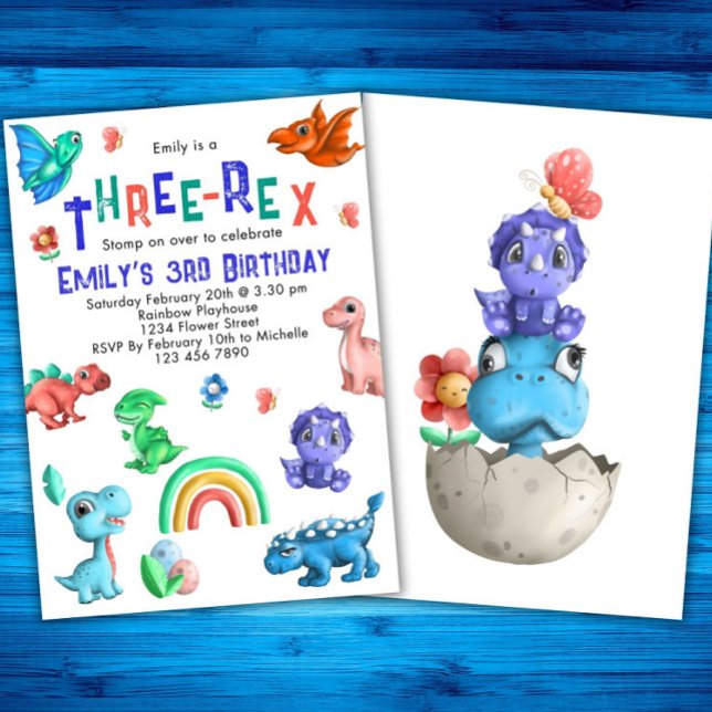 Convite Dino do Partido aniversário de 3 anos Dinossauro d (Criador carregado)