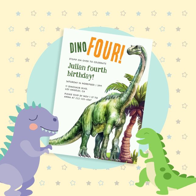 Convite Dino Four Dinosaur Birthday (Criador carregado)