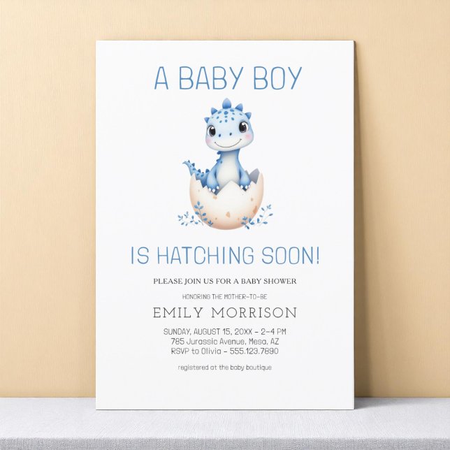 Convite Dino Hatching Soon Dinosaur Baby Boy Chá (Criador carregado)