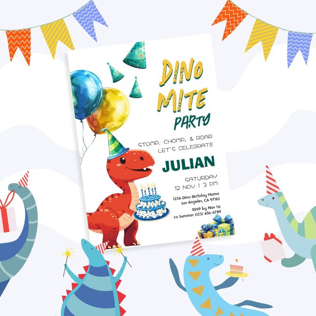 Convite Dino Mite Partido Tyrex Dinosaur Aniversário (Criador carregado)