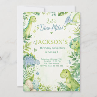 Convite Dino Mite Watercolor Dinosaur Birthday Party Paste