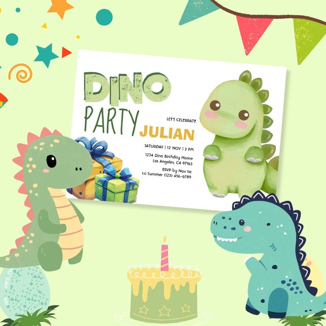 Convite Dino Party Cute Dinossaur Aniversário (Criador carregado)
