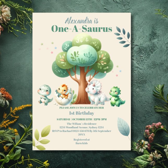 Convite Dino Party Cute Dinossauros Primeiro Aniversário (Criador carregado)