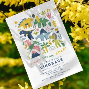Convite Dino Party Moderno e Bonito Dinossauros Sétimo Ani