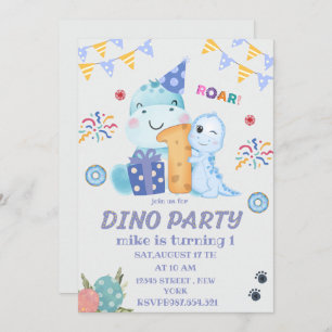 Convite Dino Party, primeiro aniversário, dinossauros boni
