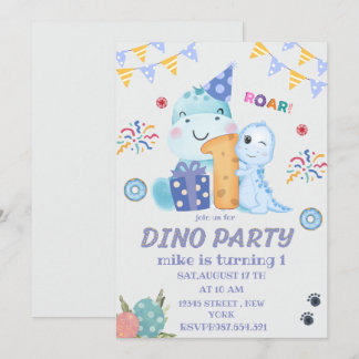 Convite Dino Party, primeiro aniversário, dinossauros boni