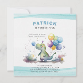 Convite Dino Party Watercolor Boy Blue Birday