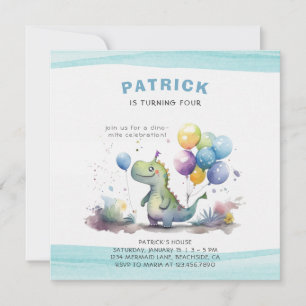 Convite Dino Party Watercolor Boy Blue Birday