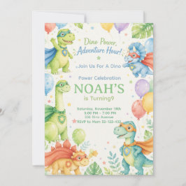 Convite Dino Power Adventure Hour Watercolor Dinosaur