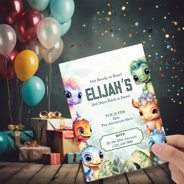 Convite Dino Roar aniversário de 3 anos Bash (Criador carregado)
