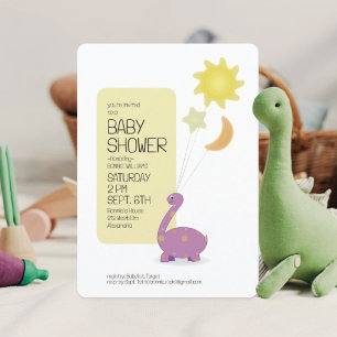 Convite Dino roxo com Chá de fraldas de Balões Mylar