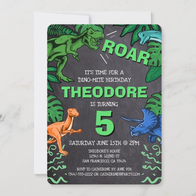 Convite Dino Trex Jurassic Boy Dinosaur Aniversário (Frente)