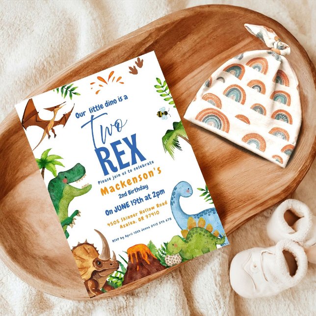 Convite Dino Two rex 2nd boy Dinosaur birthday party (Criador carregado)