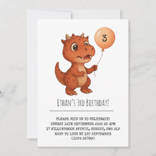 Convite Dino Vermelho Manchado com Balão de Pêssego de Ani